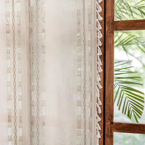 Miniatura 17 de Sutuo Home - Cortinas bohemias negras de 84 pulgadas de largo para dormitorio y guardería, cortinas de estilo rústico con dobladillo para barra