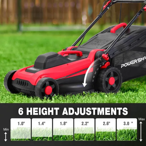 Miniatura 5 de PowerSmart - Cortacésped eléctrico con cable de 14 pulgadas, 12.5 amperios, altura de mango ajustable, 6 alturas de corte, bolsa de colección de 10