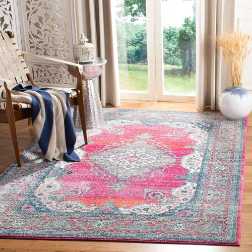 Miniatura 12 de SAFAVIEH Evoke Collection EVK250A - Alfombra de pasillo, 2 pies 2 pulgadas x 7 pies, color crema y fucsia, diseño oriental Shabby chic, no desprende
