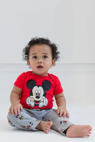 Miniatura 2 de Disney Classics Mickey Mouse Winnie the Pooh Baby Hoodie Bodysuit and Pants 3 Piece Outfit Set Newborn to Infant