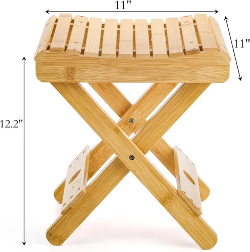 Miniatura 3 de Lawei Taburete plegable de bambú – Taburete de ducha de bambú de 12 pulgadas de altura, sillas de asiento de spa para ducha, afeitado de piernas