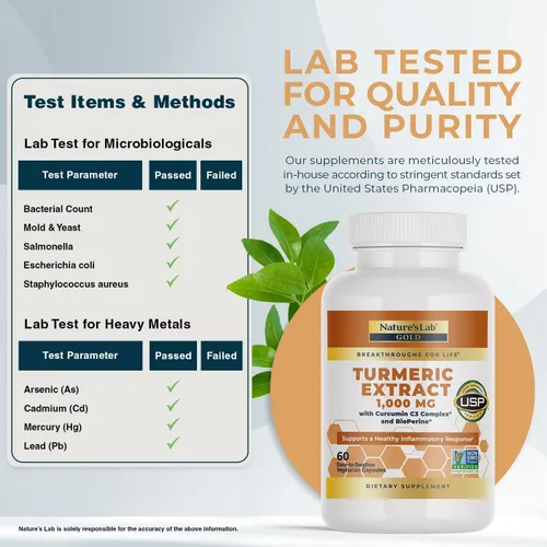 Miniatura 3 de Nature's Lab Extracto de cúrcuma con curcumina C3 y BioPerine 1000mg - Promueve la salud cardiovascular, la digestión y el sistema inmunológico - 60