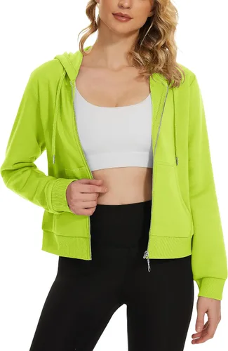Miniatura 3 de MAGCOMSEN Sudadera corta con capucha para mujer, forro polar, con cremallera completa, con bolsillos