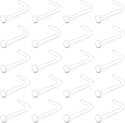 Miniatura 13 de D.Bella Aretes de nariz transparentes de 0.71 oz y 0.71 onzas (0.63 oz), en forma de L, aros de nariz Bioflex, pasadores de nariz rectos, retenedor