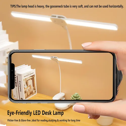 Miniatura 3 de Lámpara de escritorio LED de doble cabeza con abrazadera, luces de clip para oficina en casa, lámparas de mesa recargables de 4000 mAh, 3 modos