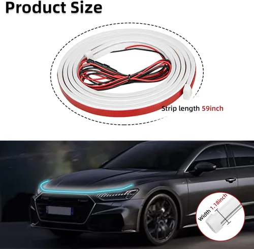 Miniatura 2 de Ziciner Tira de luz para capó de automóvil, tira LED flexible de 59 pulgadas, impermeable, luces de circulación diurna, accesorios universales