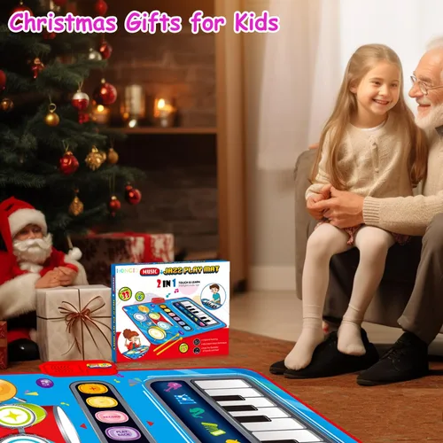 Miniatura 6 de Regalos para niños de 1 año, juguetes de alfombra musical 2 en 1 para niños de 1 2 3 4 5 años, regalos educativos musicales de primer cumpleaños Azul