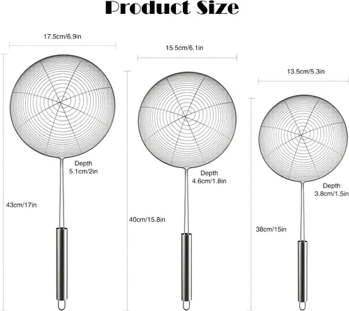 Miniatura 2 de Colador de araña de acero inoxidable, cuchara de alambre con mango largo/malla en espiral para cocina, cocina y freír alimentos (5.3 pulgadas)