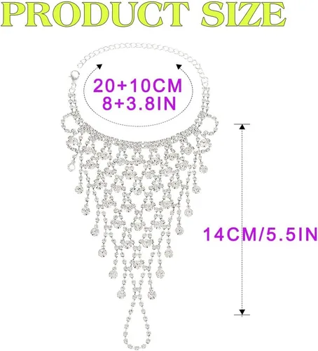 Miniatura 4 de EARENT Pulsera de plata del anillo de la cadena de la mano de la boda de la joyería de, rhinestone, Sin piedras preciosas