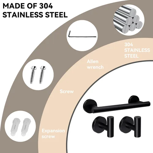 Miniatura 5 de SEIDO Toallero de 3 piezas para pared de baño, juego de accesorios de baño negro, juego de accesorios de baño de acero inoxidable SUS 304, toallero