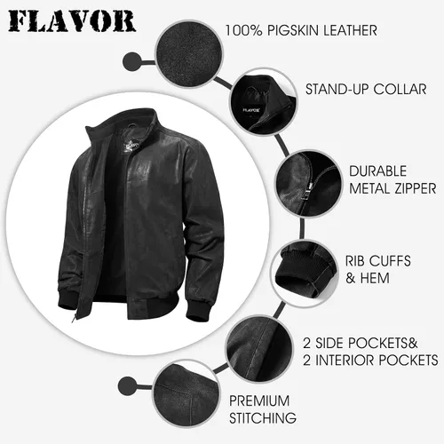Miniatura 5 de FLAVOR Chaqueta casual bomber de cuero real para hombre