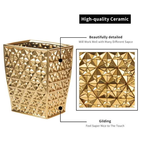 Miniatura 3 de Bote de basura cuadrado de cerámica dorado para cocina, papelera, contenedor de basura para baño, dormitorio, cocina, oficina en casa y habitación