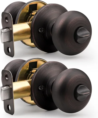 Miniatura 27 de Probrico - Perillas de privacidad para puerta de baño/dormitorio, perilla interior de bronce aceitado sin llave, perilla de puerta con bloqueo sin
