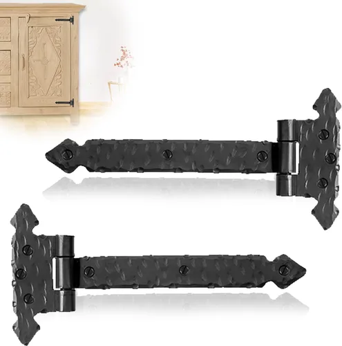 Miniatura 8 de Paquete de 2 bisagras de hierro forjado negro de 9 pulgadas, bisagras decorativas de hierro forjado, bisagras de hierro rústico para persianas