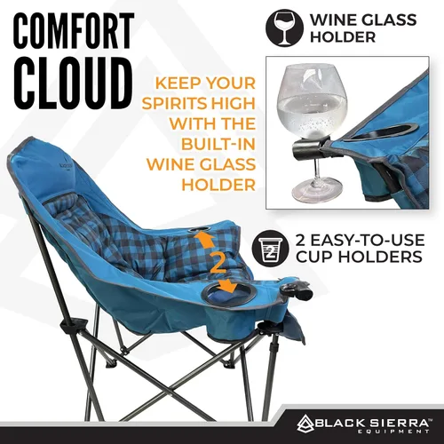 Miniatura 7 de Black Sierra Silla de campamento de gran tamaño para adultos, asiento al aire libre resistente con acolchado suave, soporta 400 libras, portavasos