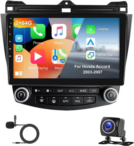 Estéreo 4Core+64G para Honda Accord 2003-2007 con Carplay Android Auto Mirror Link-10.1 pulgadas Pantalla táctil Radio de coche, GPS Bluetooth WiFi,