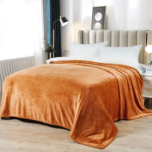 Miniatura 11 de Manta de cama individual de franela de color sólido con bolsa de almacenamiento, portátil, de lujo, suave, ligera, transpirable, para todas las Azul
