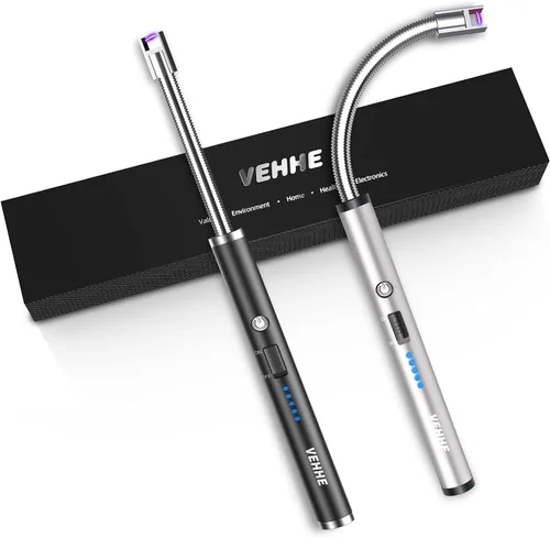 VEHHE Encendedor de velas, paquete de 2 encendedores eléctricos recargables con pantalla LED de batería, interruptor de seguridad, encendedor USB de