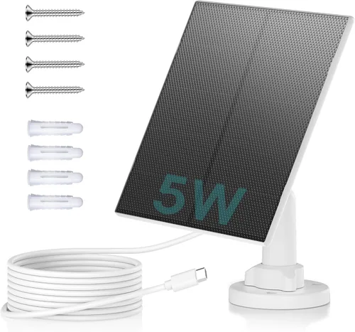 Miniatura 10 de ZUMIMALL Panel solar de 3 W para cámara de exterior inalámbrica, X2/X1/F5, panel solar impermeable IP66 con cable de carga tipo C de 10 pies, fuente