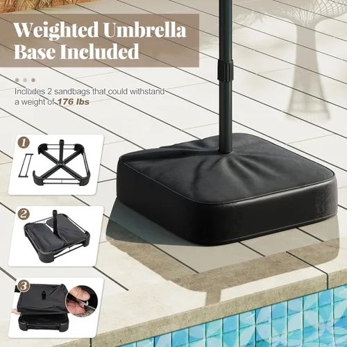 Miniatura 8 de Tangkula Sombrilla solar de doble cara de 15 pies para patio, sombrilla individual extragrande para exteriores con 48 luces LED, parte superior