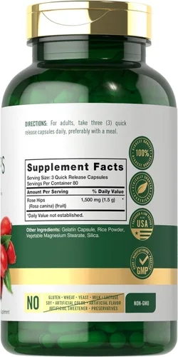 Miniatura 2 de Carlyle Rose Hips 1500 mg 240 cápsulas de liberación rápida Suplemento herbario sin OMG y sin gluten