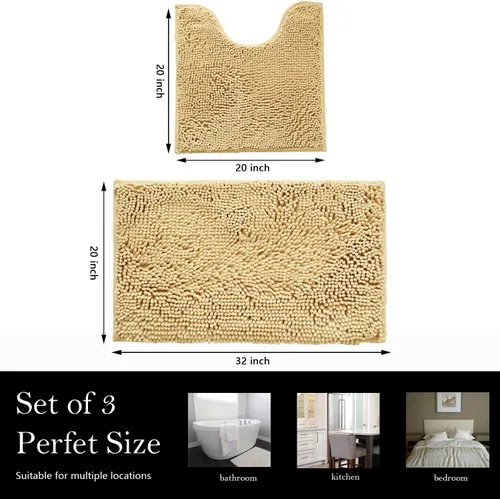 Miniatura 2 de Juego de 2 tapetes de baño de chenilla, superabsorbentes, con fuerte respaldo antideslizante de PVC, tapetes de baño para baño, peludos