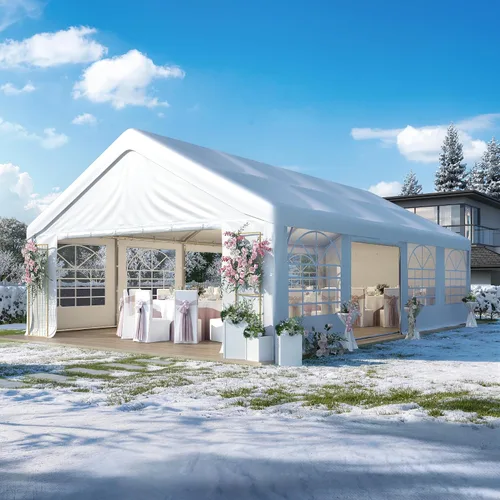 Miniatura 14 de GARTOO Tienda de campaña y cochera de 13 x 20 pies, cenador de boda resistente al aire libre con 4 bolsas de arena, toldo de refugio para eventos al