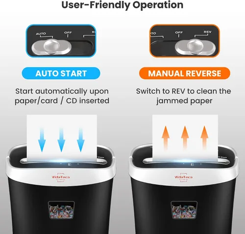 Miniatura 7 de VidaTeco - Trituradora de papel para hogar y oficina, de 10 hojas, de corte cruzado con cortador patentado en EE. UU., también tritura
