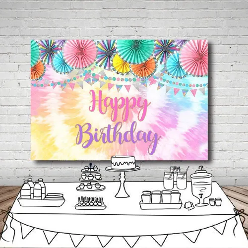 Miniatura 4 de MEHOFOND Telón de fondo de fotos de cumpleaños con diseño de teñido anudado, decoración de fiesta mexicana para niñas, decoración de fiesta