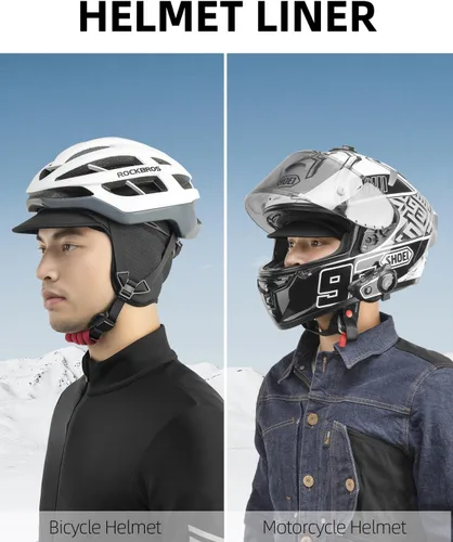 Miniatura 11 de ROCKBROS Gorras de ciclismo de invierno para hombres y mujeres, sombrero de ciclismo a prueba de viento con visera solar debajo del casco forro negro