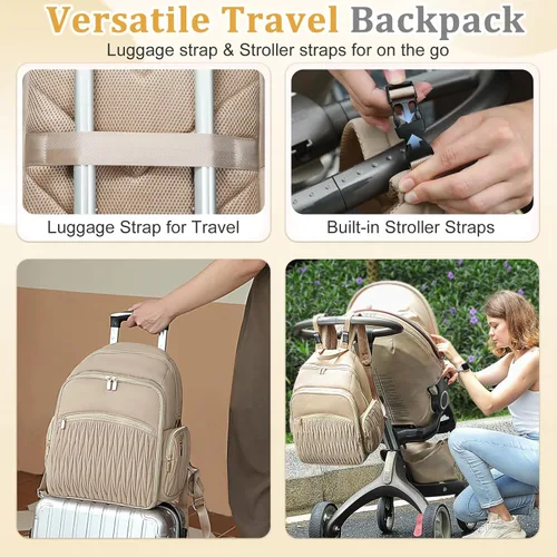 Miniatura 2 de Miss Fong Mochila para pañales – Bolsa acolchada de viaje para bebé con cambiador, 16 bolsillos, impermeable, gran capacidad – Mochila para mamá