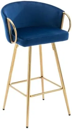 Miniatura 4 de Taburetes de bar modernos de terciopelo, juego de 2 taburetes de bar con respaldo y reposapiés cromados, taburetes de bar altos con patas doradas