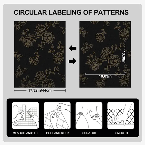 Miniatura 5 de CAX Nourilife - Papel tapiz floral para despegar y pegar, papel tapiz negro y dorado, papel de contacto extraíble para armarios de pared, flores