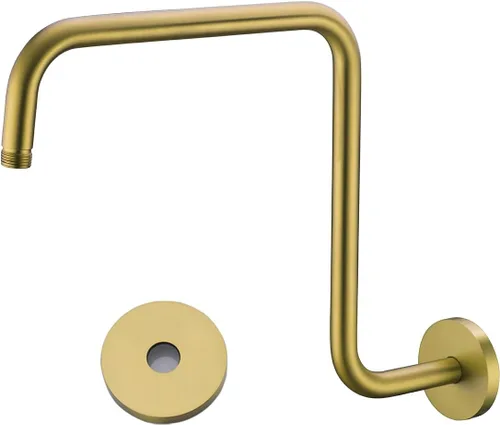 Miniatura 9 de Brazo de ducha de cuello de cisne de 16 pulgadas, extensión de cabezal de ducha dorado con brida única, conexión estándar de 1/2 pulgada Brida