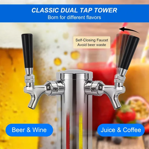 Miniatura 4 de MRbrew Kegerator - Dispensador de torre de grifo de cerveza con doble grifo, torre de cerveza, dispensador de cerveza de barril de acero inoxidable