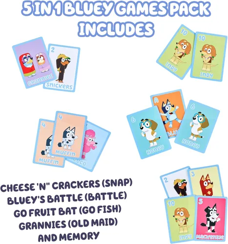 Miniatura 3 de Bluey Juego de Cartas 5 en 1, Juego para Niños Pequeños con Baraja de 53 Cartas de Tamaño Jumbo, Juegos de Cartas Interactivos Multicolor para Niños