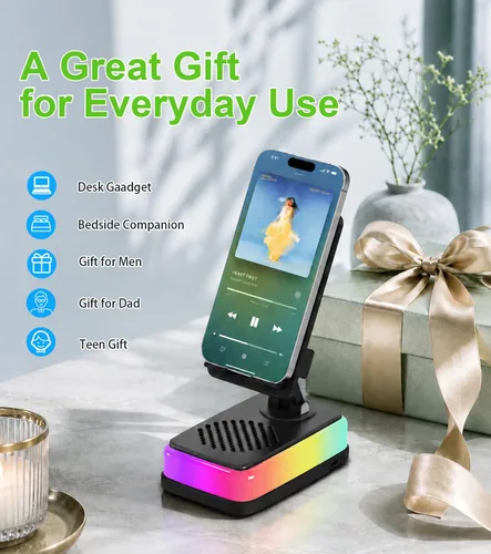 Miniatura 8 de Tatiyana Wireless Induction Speaker with Cell Phone Stand, Bluetooth Audio Speaker Amplifier, Foldable Desk Holder with RGB Light for iPhone Android