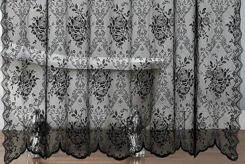 Miniatura 6 de Warm Home Designs Cortina de Ducha para Cabina Negra de 36 x 72 Pulgadas con Cenefa Adjunta y 4 Borlas. Cortina de Ducha Pequeña de Encaje de Lujo
