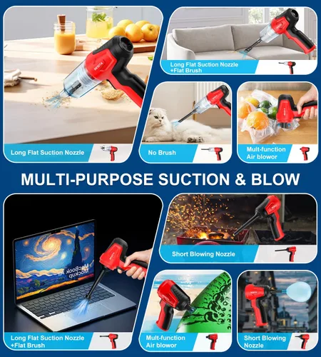 Miniatura 7 de Aspiradora portátil inalámbrica para automóvil, 4 en 1, mini aspiradora de alta potencia, 12000 Pa potente succión, plumero de aire, filtro doble