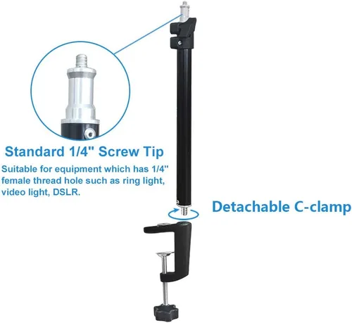 Miniatura 3 de Soporte de escritorio - Soporte de escritorio ajustable para cámara de 12.0-19.5 pulgadas con cabeza de bola giratoria de 360° y punta de tornillo