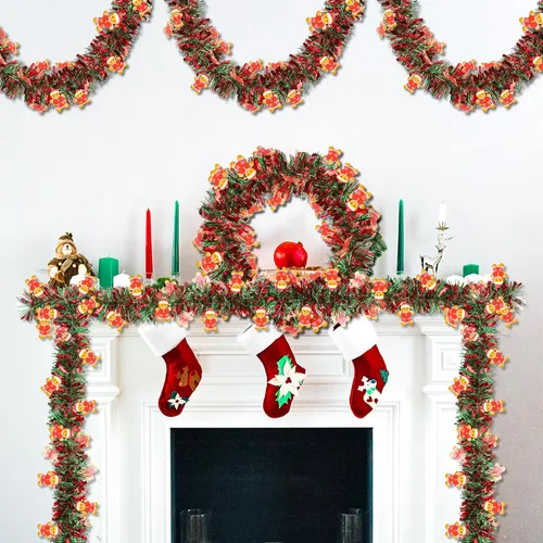 Miniatura 3 de Guirnalda de oropel de Navidad de 50 pies con adorno de hombre de jengibre, guirnalda metálica brillante roja y verde para árbol de Navidad, hogar