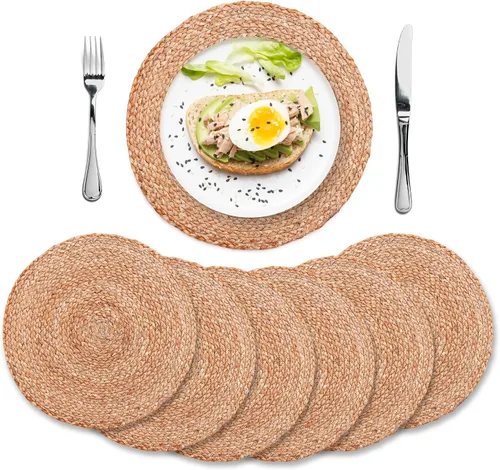 Miniatura 10 de Eco Crave - Juego de 2 manteles individuales redondos tejidos de yute, natural, 33 cm, estilo boho, rústico, de granja, tejido a mano