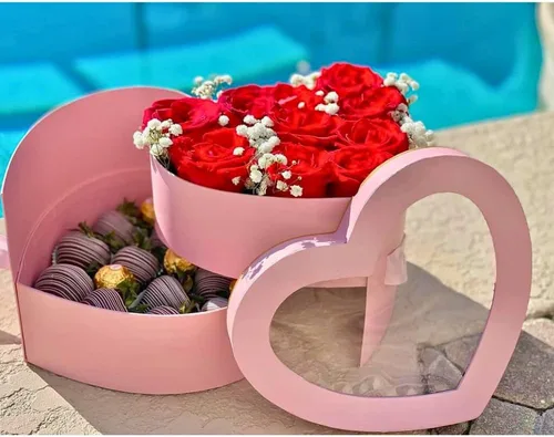 Miniatura 2 de UNIKPACKAGING Caja de Flores en Forma de Corazón de Calidad Premium, Cajas de Regalo para Arreglos Florales y Regalos de Lujo, con Tapas, Tamaño Rosa