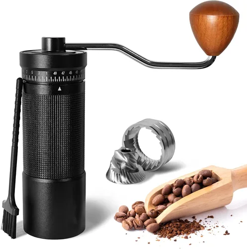 Molinillo de café manual con ajustes ajustables externos digitales, molinillo de mano portátil con rebabas cónicas de acero inoxidable, capacidad de