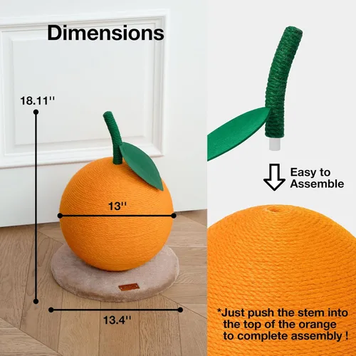 Miniatura 7 de VETRESKA Poste Rascador para Gatos Naranja, Lindo Rascador para Gatos con Cuerda de Yute, Poste Rascador Vertical para Gatos de Interior y Gatitos