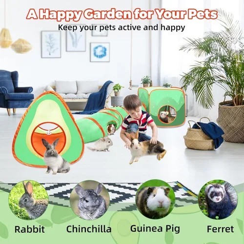 Miniatura 5 de YUEPET Túnel de conejo y cubo plegable tienda de campaña interactiva de túnel arrugado juguetes pequeños escondite de animales con pelota de juego