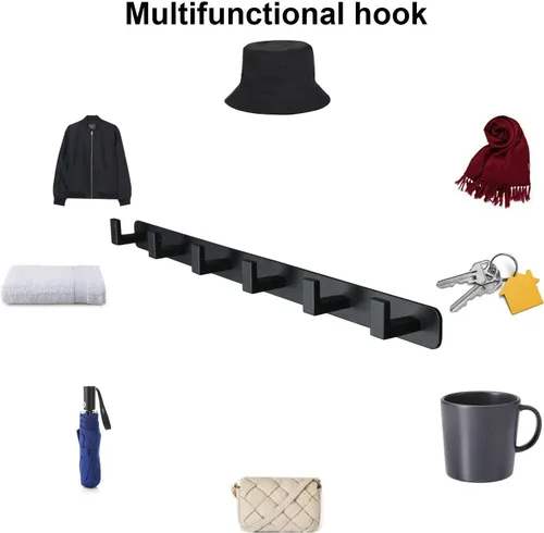Miniatura 4 de Perchero, 6 Ganchos Triples de Acero Inoxidable Resistente, Ganchos de Pared Montados en la Pared, Barra de Ganchos Rústica para Ropa/Llaves