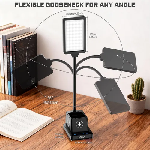 Miniatura 9 de Lámpara de escritorio LED Cozoo para hogar y oficina, lámpara de escritorio brillante de 15W con cargador inalámbrico y soporte para bolígrafos