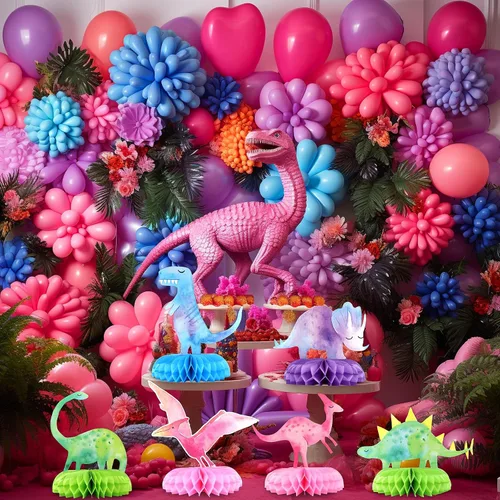 Miniatura 5 de Centros de mesa de dinosaurio para baby shower, 12 piezas de centros de mesa de nido de abeja de dinosaurio para decoraciones, decoración de mesa