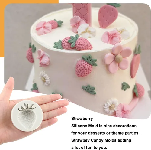 Miniatura 3 de Sijiangmold Moldes de silicona de fresa 3D - Moldes para fondant de flores de fresa - Juego de 4